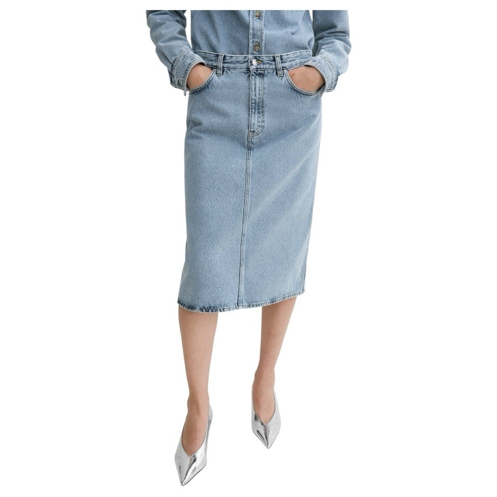 TOTEME Organic Cotton Denim Midi Skirt in Cool Blue, Size 40 / US 10 (L)